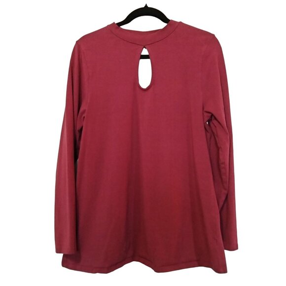 Torrid Plus Size 2 (2X) Burgundy Mock Neck Keyhole Long Sleeve Top Open Back - Picture 2 of 8